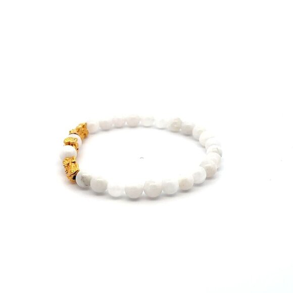 18K Gold Pixiu Double Piyao Money Bag Charm Bracelet Gemstone Moonstone 6mm - Picture 3 of 4